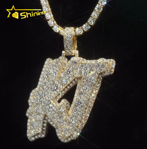 Bijoux Hip Hop pour Hommes Personnalisés <span class=keywords><strong>Or</strong></span> 18 carats Argent Sterling 925 Moissanite VVS <span class=keywords><strong>Diamant</strong></span> de Laboratoire Mosaïque Lettre <span class=keywords><strong>Initiale</strong></span> Nom <span class=keywords><strong>Pendentif</strong></span> - Product Image 2