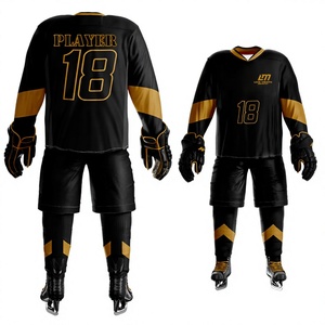 Tenue de hockey sur glace LTN pour homme, noir et or, numéro personnalisé 18, respirante, 100 % polyester, thermocollage sans couture, pour équipe adulte - Product Image 3
