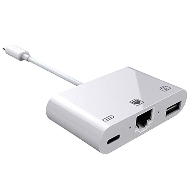High-Speed 3-in-1 RJ45 Ethernet Data Transfer USB Charging Network Adapter for Phones