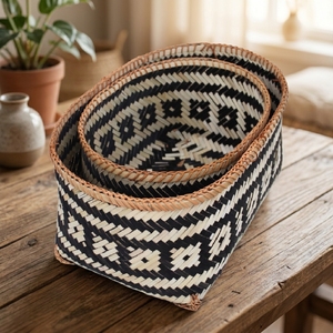 Natural Artisan <b>Bamboo</b> Nesting <b>Basket</b> Set Bohemian Decorative Storage <b>Baskets</b> for Household Items Wholesale Price - Product Image 1