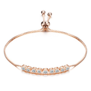 Fashion Minimalist 4.5Mm Single Row Zircon Copper <b>Adjustable</b> <b>Bracelet</b> Rose Gold Silver - Product Image 2
