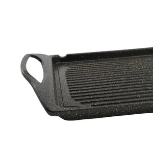 Prix usine 34cm pré-saison Camping gril <span class=keywords><strong>plaque</strong></span> chauffante <span class=keywords><strong>casserole</strong></span> ustensiles de cuisine rectangulaire moulage sous pression <span class=keywords><strong>plaque</strong></span> chauffante en aluminium avec poignées - Product Image 3