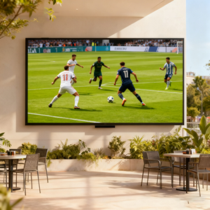 TV Pintar Luar Ruangan 4K UHD 75-Inci 4000 Nits Tahan Matahari Tahan Air LCD dengan Remote Asisten Suara untuk Pusat Perbelanjaan - Product Image 1