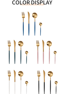 GEMEI Lot de 20 couverts dorés personnalisés en acier inoxydable, fourchette et couteau pour hôtel et fête de mariage - Product Image 5