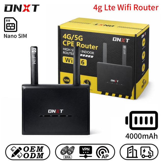 DNXT Portable Wifi Modem RP-SMA WPS Lte Router 1WAN/4LAN Cat4 Modem Wifi Universel 4000mAh AP Mode Router Usb Wifi for Office