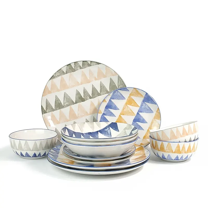 Nordic Style Ceramic 16 Pcs Pad-Printing Porcelain Dinner Set Wholesale