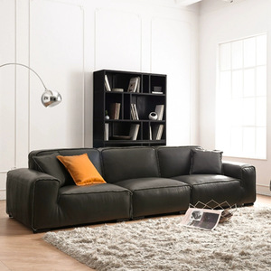 Italian Minimalist Big <b>Black</b> Cow Genuine Leather <b>Sofa</b> Living Room High End Straight Top Grain Cowhide Leather <b>Sofa</b> Set - Product Image 3