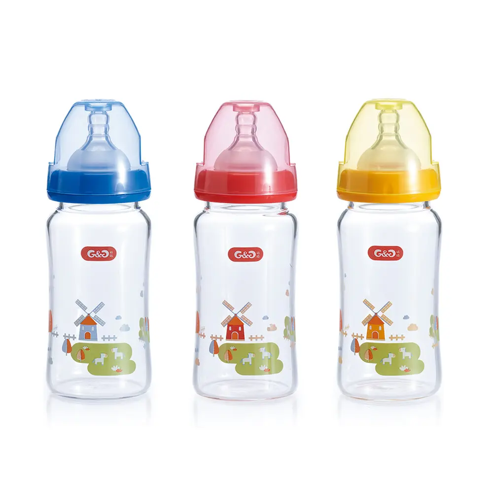 Baby bottle wide neck glass 240ml feeding bottle 6 months plus milk bottles for newborn baby