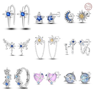 Boucles d'oreilles en argent sterling S925, boucles d'oreilles étoile scintillante et soleil, bijoux de luxe pour femmes - Product Image 1