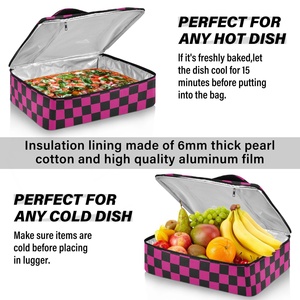 Hawaiian Custom Pink Checked Plaid Insulated Thermal Bag Pizza Casserole Pans Carrier Cooler Bags for Food Delivery - Product Image 5