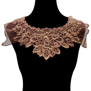 Göğüs çiçekler nakış dantel Diy moda aksesuarları aplike yamalar tasarım özel Polyester Net kumaş nakış korsaj