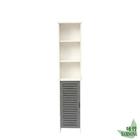 Meuble de rangement étroit et haut à trois étagères ouvertes avec porte à persiennes ventilée, autoportant, pour salon, buanderie, organisateur de espaces étroits, armoire