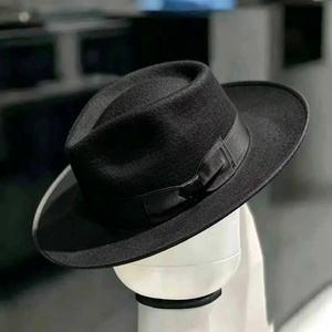 Black Wool Felt Fedora <b>Hat</b> Bow <b>Band</b> Wide Brim Classic Adjustable Adult Headwear for Party Travel - Product Image 3