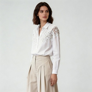 Camicetta Elegante da <span class=keywords><strong>Donna</strong></span> in Pizzo Bianco con Bottoni, <span class=keywords><strong>Manica</strong></span> Lunga, Casual, per Primavera Estate - Product Image 2