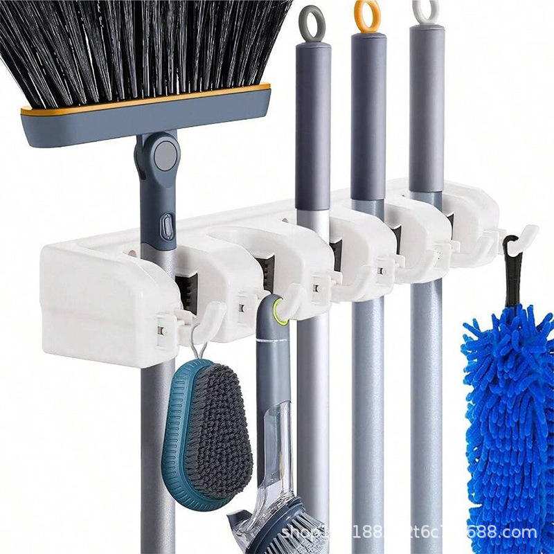 Wall Mount Broom Mop Holder - ABS Plastic Spring Clip Storage Organizer ...