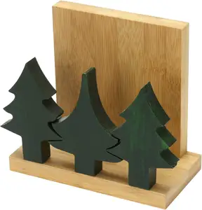 Dispensador de guardanapo em madeira de bambu, design de pinha árvores de natal