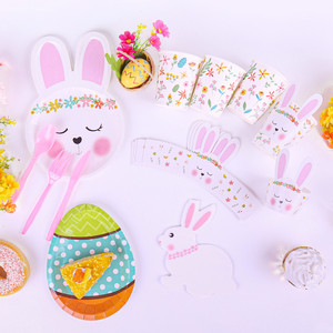 Oeuf de Pâques assiettes en papier oreilles de lapin assiette à Dessert 9oz lapin de pâques gobelets en papier vaisselle en papier pour 12 invités - Product Image 2