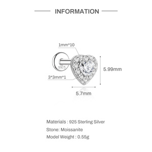 Boucles d'oreilles clous en argent S925 plaqué rhodium, motif cœur, morganite, couleur D, halo, piercing, bijoux d'oreille, cadeau pour femme - Product Image 5