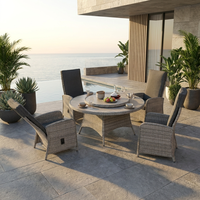 Ensemble de salle à manger de jardin 5 pièces avec chaises inclinables réglables en rotin et table rotative en verre Lazy Susan pour villa, jardin, complexe hôtelier
