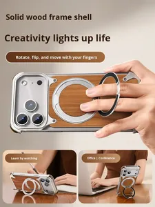 เคสโทรศัพท์สำหรับ <span class=keywords><strong>iPhone</strong></span> 17 Pro Max ดีไซน์เรียบหรู ป้องกันแรงกระแทก รอบด้าน 360 องศา °   เคสโทรศัพท์ไม้เนื้อแข็งพร้อมขาตั้งหมุนได้ - Product Image 4