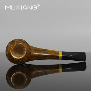 Muxiang Handmade Briarwood Smoking Pipe Bent Shape Gold Black Accent Men's Tobacco Pipe - Product Image 3
