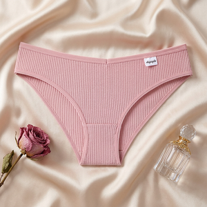 Culottes de bikini côtelées en coton pour femmes, douces, extensibles, couleur unie, taille mi-haute, respirantes, grandes tailles, vente en gros - Product Image 3
