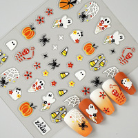 Nuevas pegatinas de uñas en relieve para Halloween, calcomanías autoadhesivas impermeables con diseños de fantasma, calavera, murciélago, calabaza y telaraña para manicura DIY