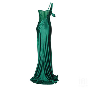 Elegante <span class=keywords><strong>Abito</strong></span> da Sera <span class=keywords><strong>Monospalla</strong></span> in Raso con Pizzo <span class=keywords><strong>Verde</strong></span> Scuro per Donna - Product Image 5