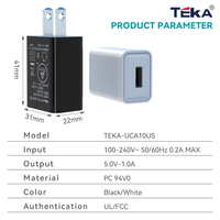 Chargeur USB 5W 5V1A, norme américaine, certifié FCC, pour appareils connectés, animaux de compagnie, enceintes