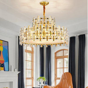 Lampe à suspension en cristal K9 au design moderne, lustres rectangulaires en cristal doré de luxe pour le salon - Product Image 3