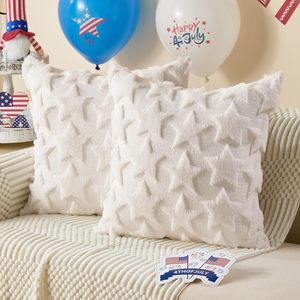 Наволочка для дивана/кресла с жаккардовым узором из мягкого плюшевого искусственного меха с синими звездами, декор ко Дню независимости, в стиле фермерского дома - Product Image 6