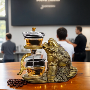 Service à thé créatif en verre de 350 ml avec lampe, <span class=keywords><strong>infuseur</strong></span> à thé à induction magnétique en forme de crapaud doré, ustensile ménager - Product Image 1