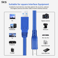 Kabel USB 3.0 Biru Kecepatan Tinggi Tipe A ke B Male, Konduktor Tembaga Murni, Selubung PVC untuk Kamera, Printer IOS, Komputer, Pemindai Barcode