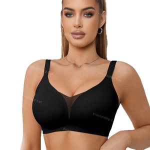 Sujetador sin costuras de encaje con cuello en V sin aros transfronterizo <span class=keywords><strong>especial</strong></span> tejido de punto cinturón suave transpirable ajustable <span class=keywords><strong>BH</strong></span> - Product Image 1