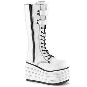 Grande taille mode femmes grosse Sexy plate-forme genou bottes hautes talon haut bout rond Zip Punk Goth mi-<span class=keywords><strong>mollet</strong></span> bottes - Product Image 2