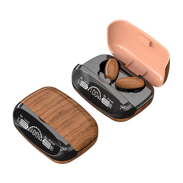 2022 M35 TWS Wireless Earphones Touch Control In-ear Earbuds Wood Design Earphones LED Screen Premium Stereo Sound Headphones