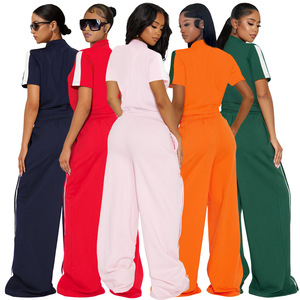 9479 New Sports <b>Strap</b> Buckle Loose Pocket Wide Leg Pants Zipper Twopiece Set - Product Image 1