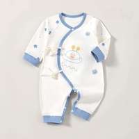 Combinaison bébé en coton doux à nouer sur le côté, motif ours de dessin animé, manches longues, style kimono, body nouveau-né, vêtements de bébé pour tous les jours