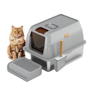 开放式设计超大防溅20L不锈钢猫砂箱，带高侧黑猫马桶配件 - Product Image 3