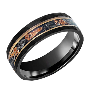 SZ CHENG JEWELERS Tungsten Ring New Jewelry Ouro 18K Rose Folha e Alumínio Slag Incrustado Martelado Matte Preto Tungsten Band - Product Image 5