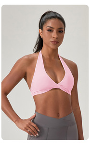 Wholesale Sexy Halter Neck Twist Yoga Bra Women Deep V Neck Padded Sports Crop Top Buttery Soft Stretch Pilates Gym Fitness Bra - Product Image 3