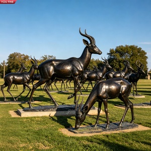 Sculpture YOUFINE en bronze noir coulé, groupe d'antilopes en pleine course, statues de <span class=keywords><strong>gazelles</strong></span> sautant grandeur nature pour place publique extérieure - Product Image 3