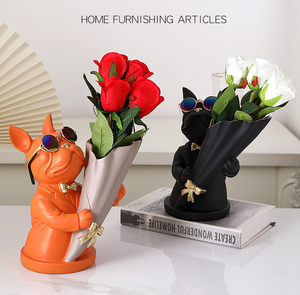 Escultura de florero de <span class=keywords><strong>Bulldog</strong></span> de lujo, escultura de resina con estatuilla de perro de cristal, 2023 - Product Image 5