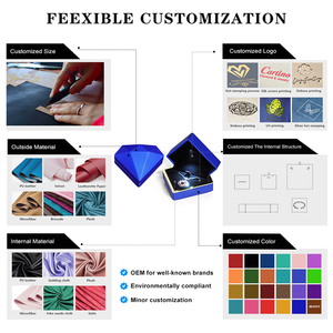 Boîte à bijoux LED en forme de cœur bleu simple pour la Saint-Valentin avec surface peinte et doublure en daim pour bijoutiers - Product Image 3