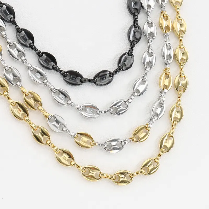 Fashion black coffee bean necklace 925 silver stainless steel jewelry 18k gold plated cuban link chain wholesale