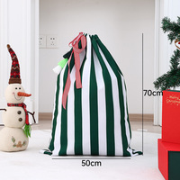 Sac cadeau de Noël rayé avec cordon de serrage, grand sac en toile de Père Noël, sac cadeau de Noël avec pompon