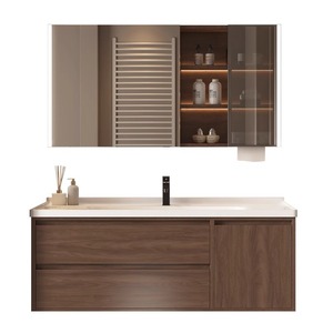 Nuevo Mueble <span class=keywords><strong>de</strong></span> Baño Moderno <span class=keywords><strong>de</strong></span> MDF y Cerámica para Villa, Montado en la Pared, <span class=keywords><strong>con</strong></span> <span class=keywords><strong>Espejo</strong></span> Inteligente LED y Lavabo - Product Image 1
