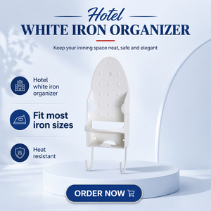 EASTON Universal White Wall Mounted Iron Holder for Hotel Heat Resistant <strong>Ironing</strong> <strong>Board</strong> <strong>Hanger</strong> with Integrated Cord Management - Product Image 1