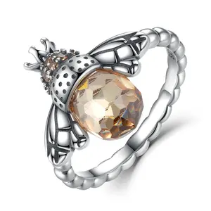 时尚潮流925银CZ钻石戒指高品质银色蜜蜂戒指女士礼物
