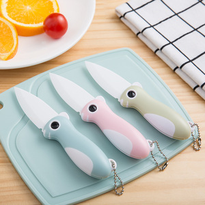 Folding Ceramic Fruit Knife 6.5 Cm Blade Portable Peeler For Kitchen Use With Chain Handle Green Pink Blue Colors - Product Image 4